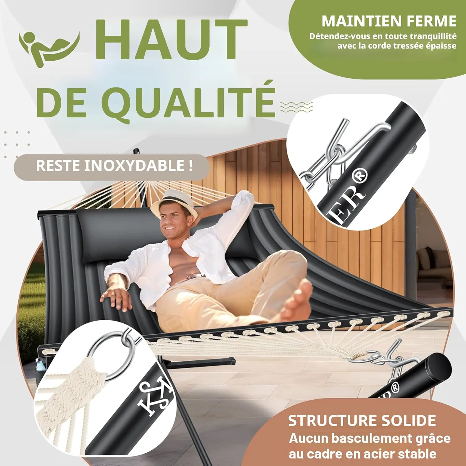 Fauteuils suspendus 2 places en métal anthracite vue 4