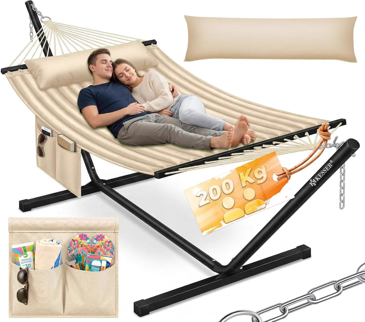 KESSER® Hamac Hill avec Support Coussin Double hamac pour 2