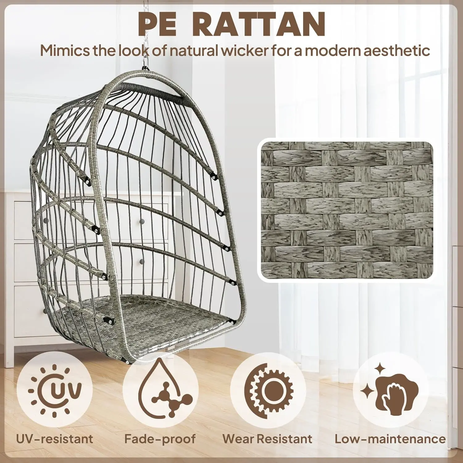 Fauteuils suspendus en rotin gris vue 5