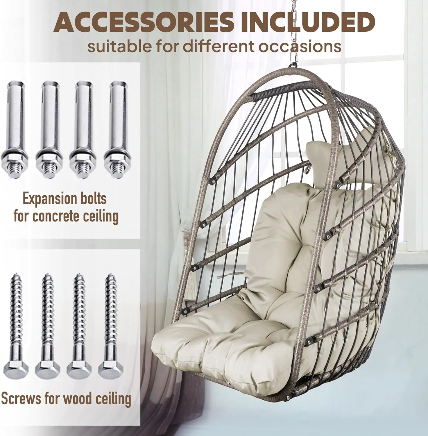 Fauteuils suspendus en rotin gris vue 7