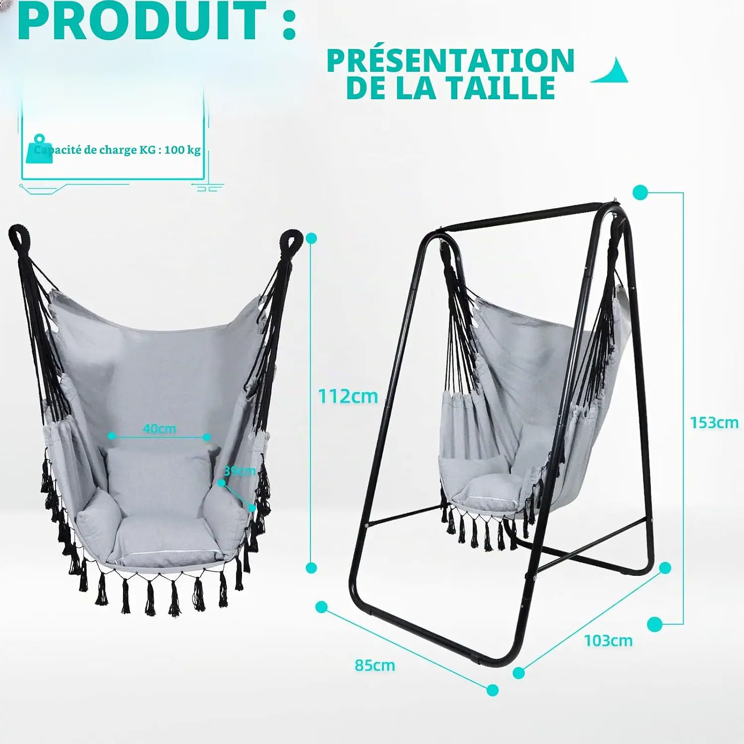 Fauteuils suspendus en métal gris vue 3