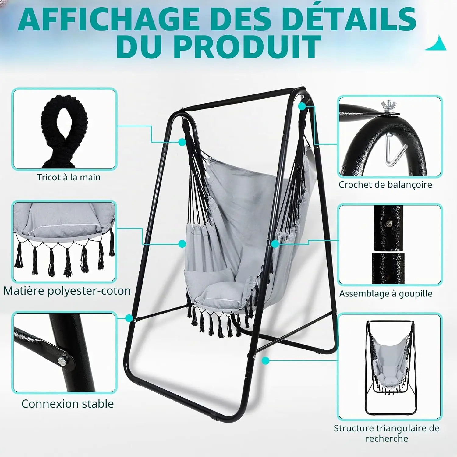 Fauteuils suspendus en métal gris vue 4