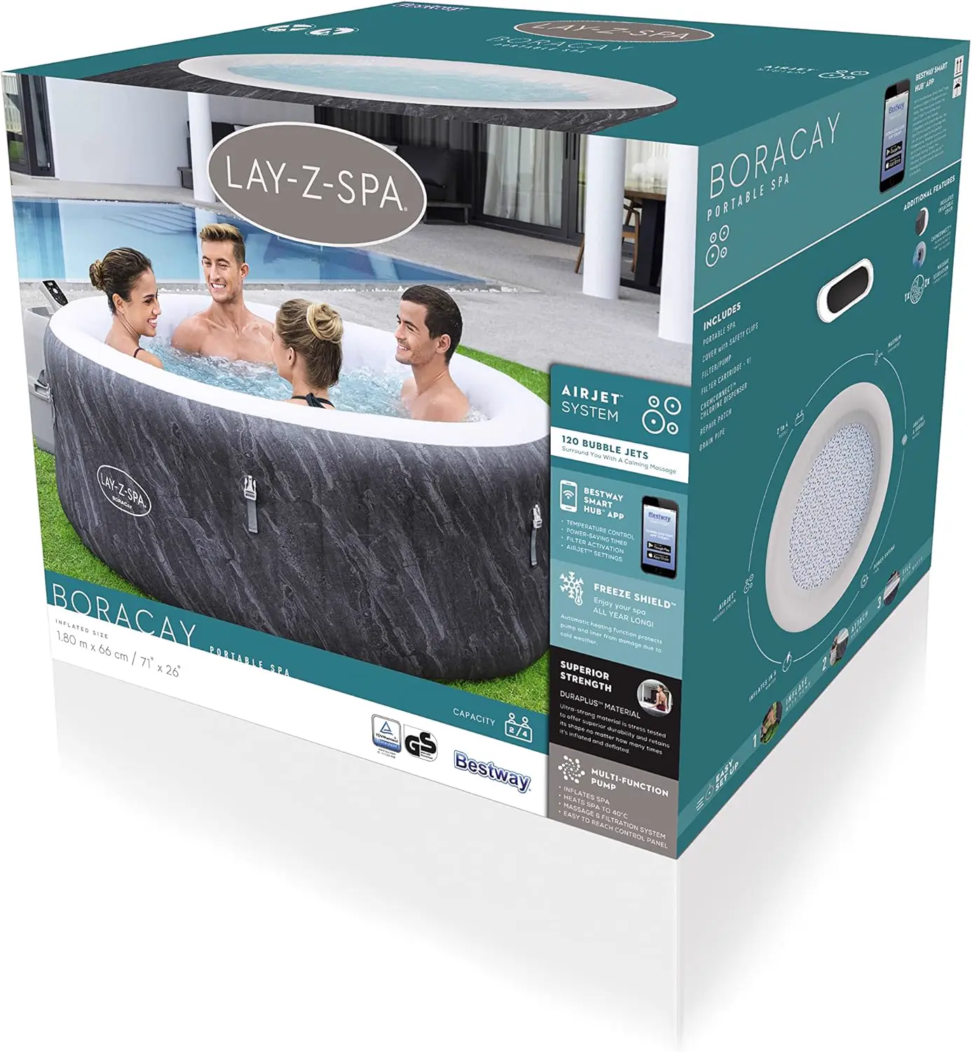 Spa gonflable 4 personnes 71" x 26"/1.80m x 66cm Boracay AirJet vue 3
