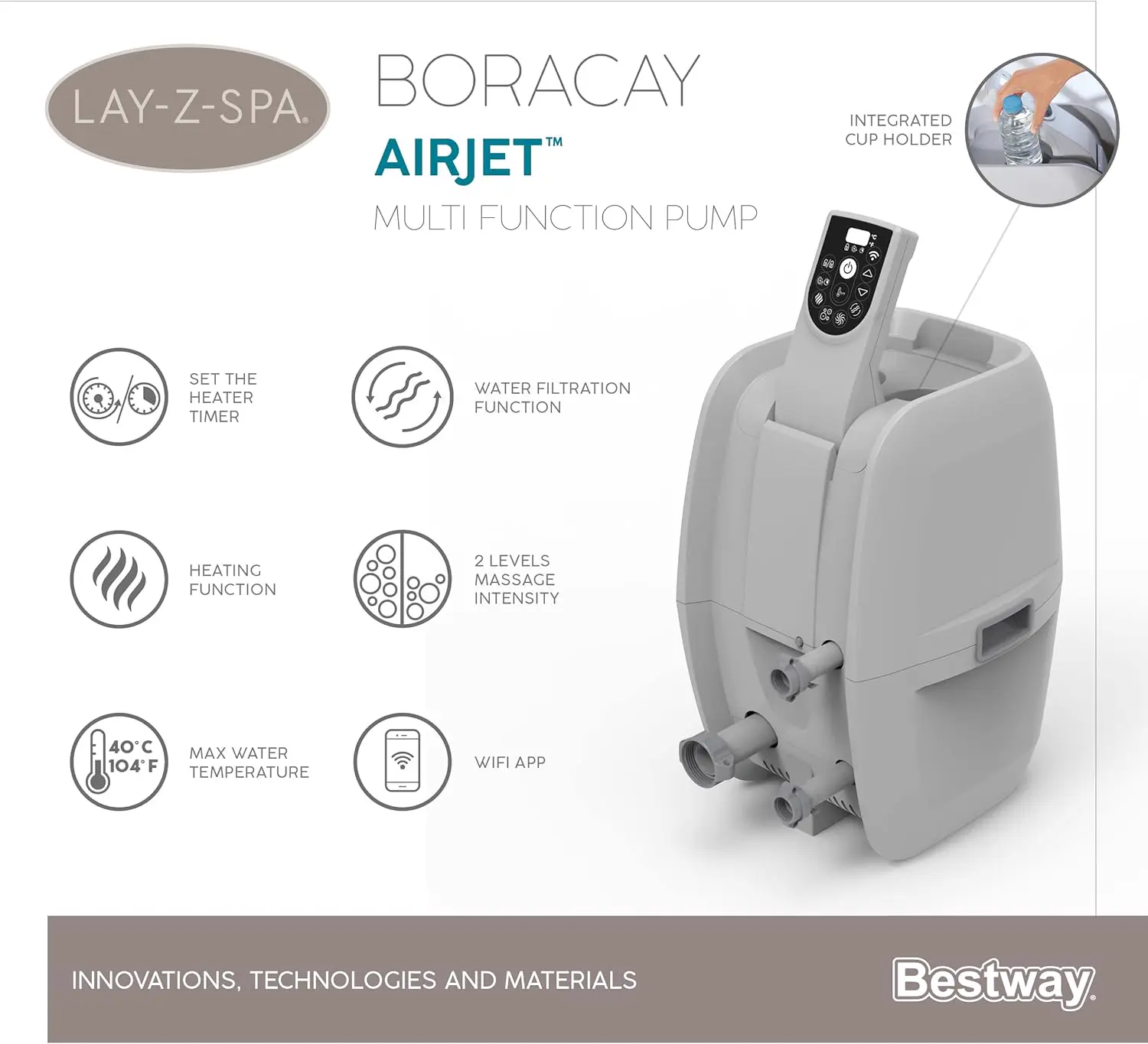 Spa gonflable 4 personnes 71" x 26"/1.80m x 66cm Boracay AirJet vue 31