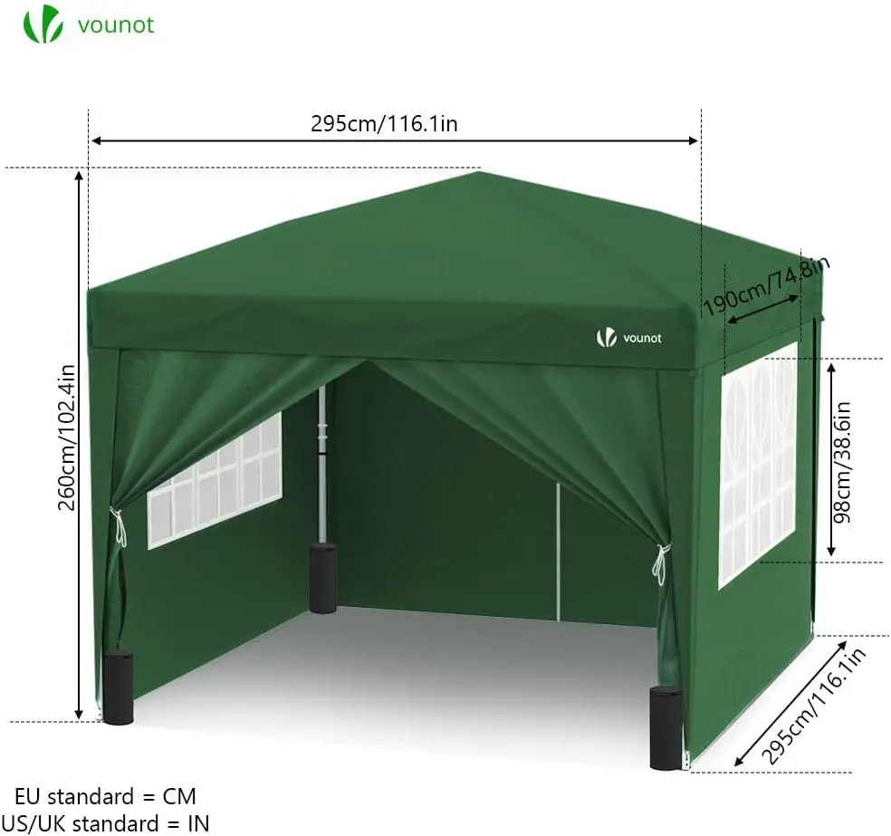 Tonnelle en métal vert 3x3 m vue 3