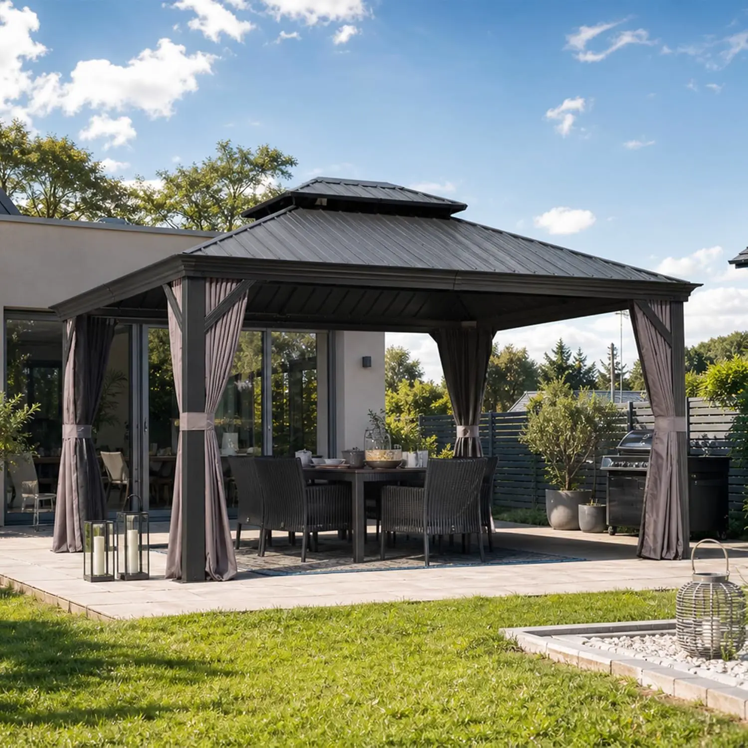 Pergola en aluminium gris 5,2x4 m vue 2