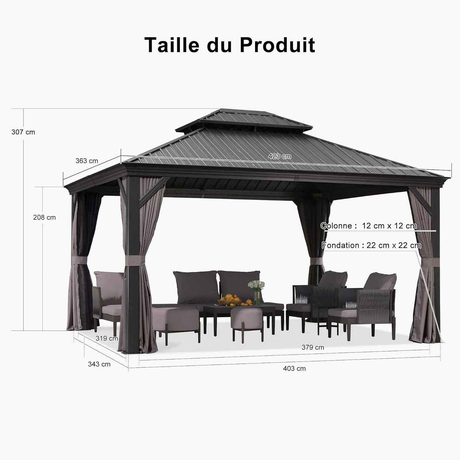Pergola en aluminium gris 5,2x4 m vue 3