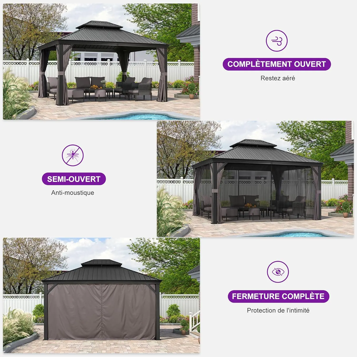 Pergola en aluminium gris 5,2x4 m vue 4