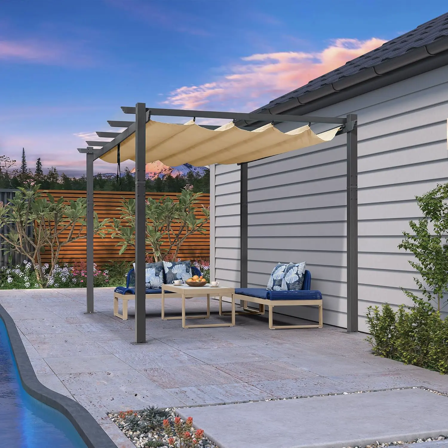 Pergola en aluminium gris 3,65x3 m vue 2