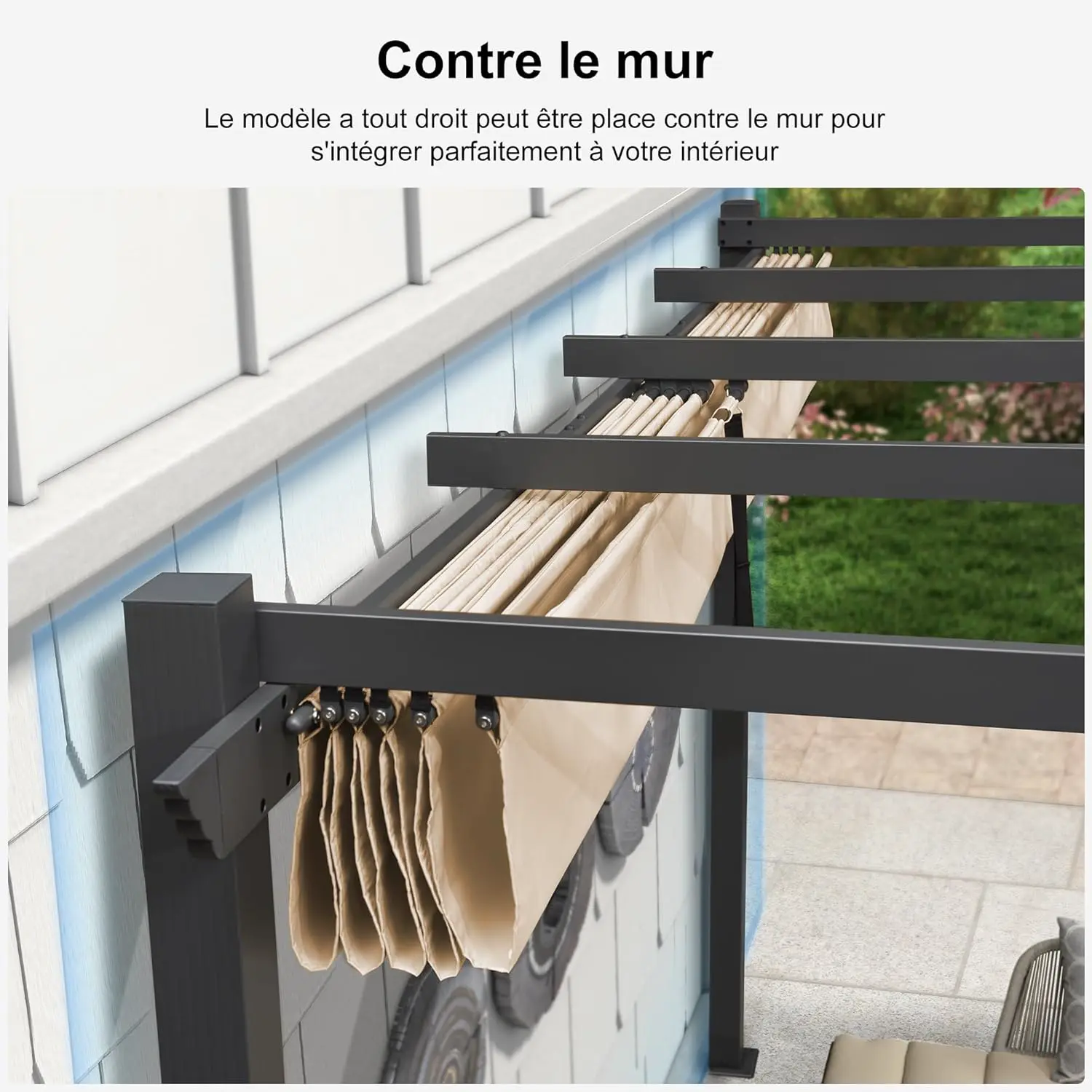 Pergola en aluminium gris 3,65x3 m vue 3