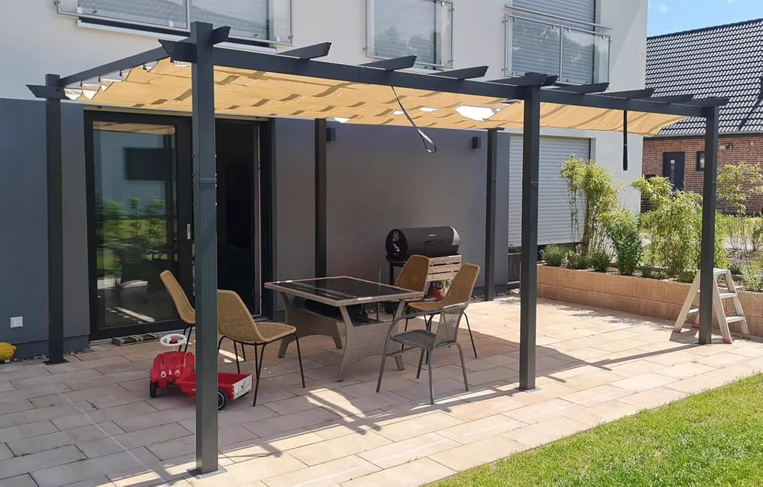 PURPLE LEAF Pergola Aluminium 5,5 x 3,5 m Tissu Teint en Fil
