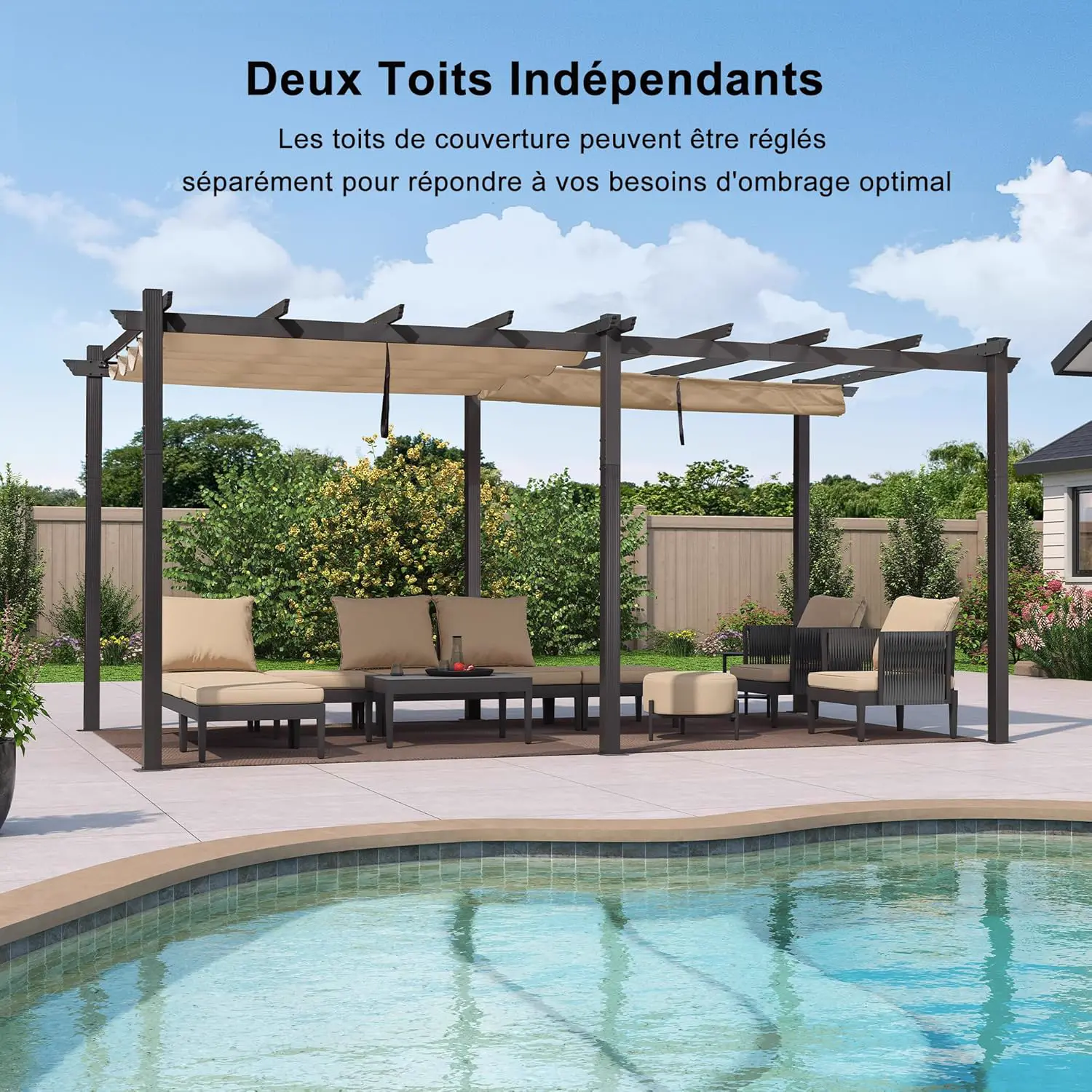 Pergola en aluminium kaki 5,5x3,5 m vue 2