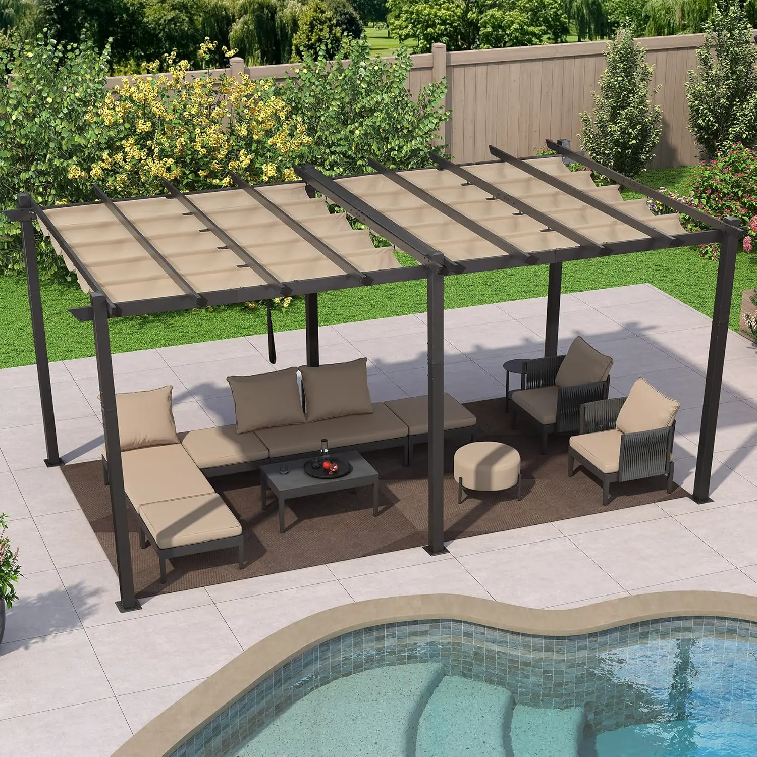 PURPLE LEAF Pergola Aluminium 5,5 x 3 m Tissu Teint en Fil