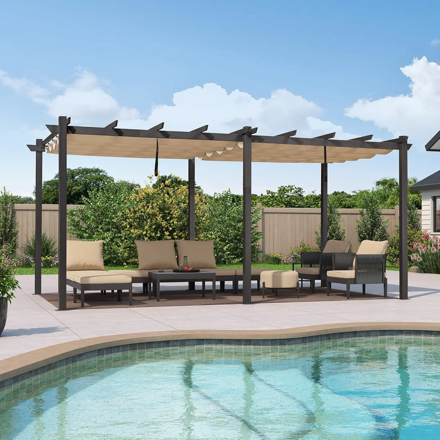 Pergola en aluminium kaki 5,5x3 m vue 2