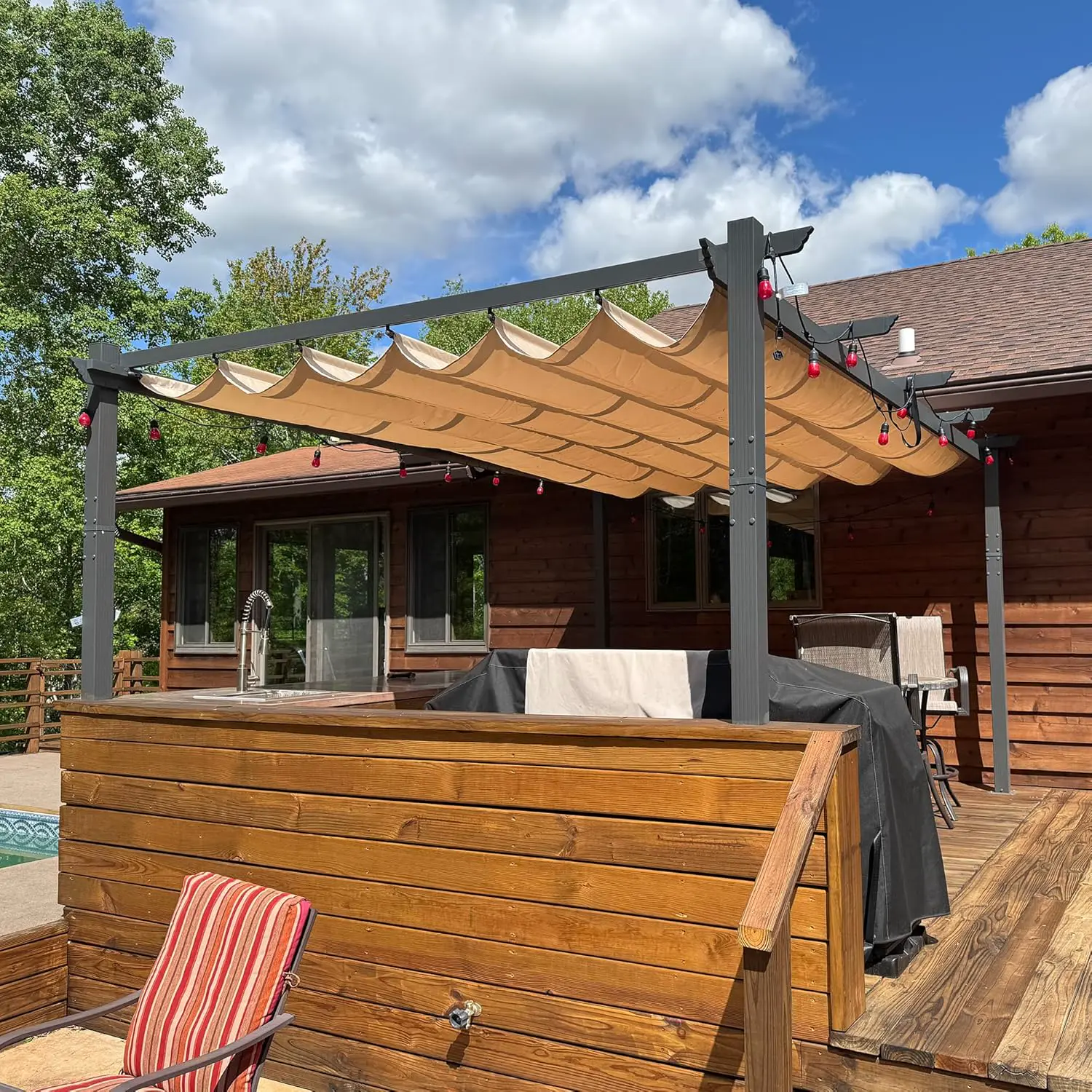 PURPLE LEAF Pergola Aluminium 4,8 x 3,5 m Tissu Teint en Fil
