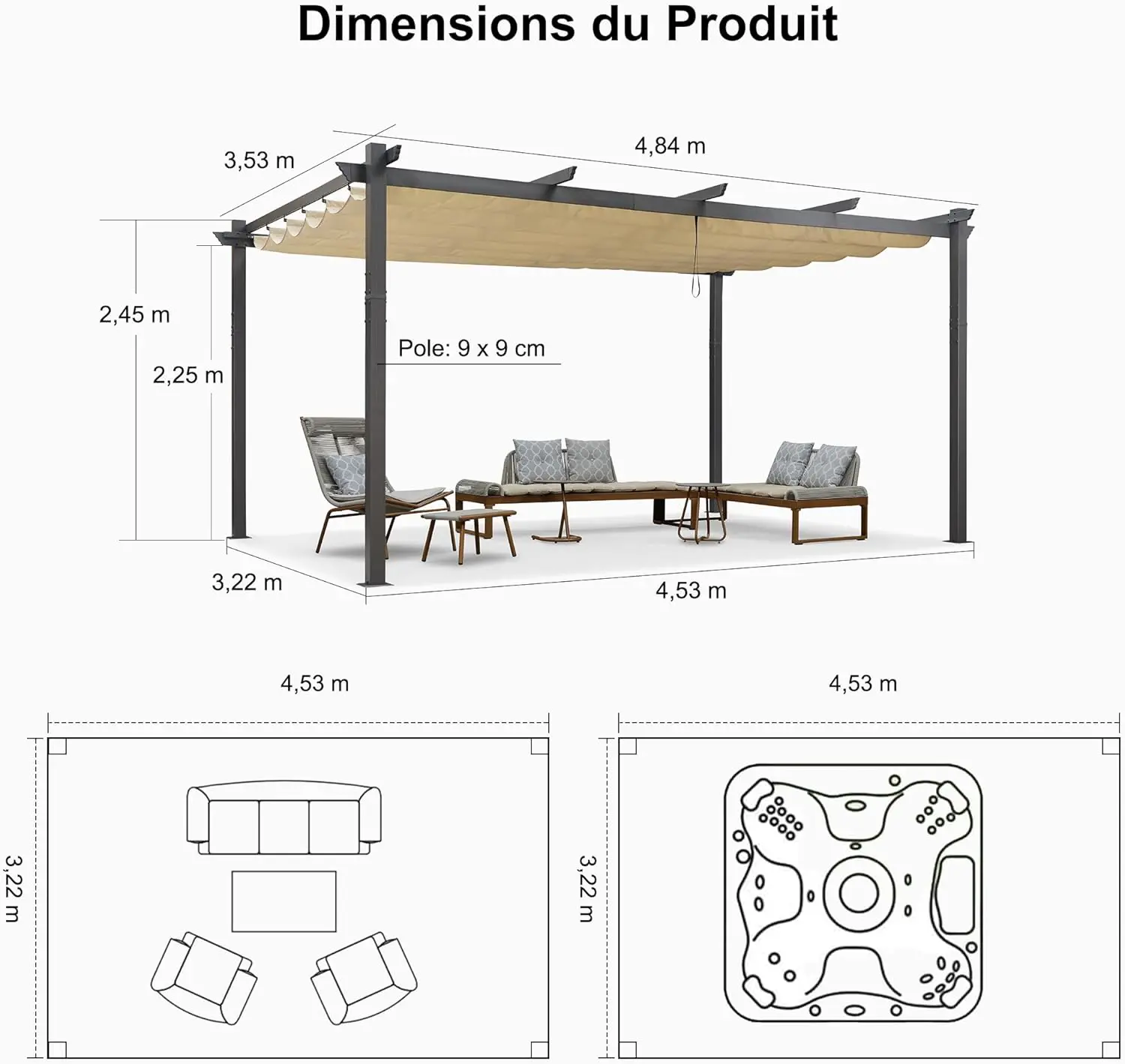 Pergola en aluminium kaki 4,8x3,5 m vue 6