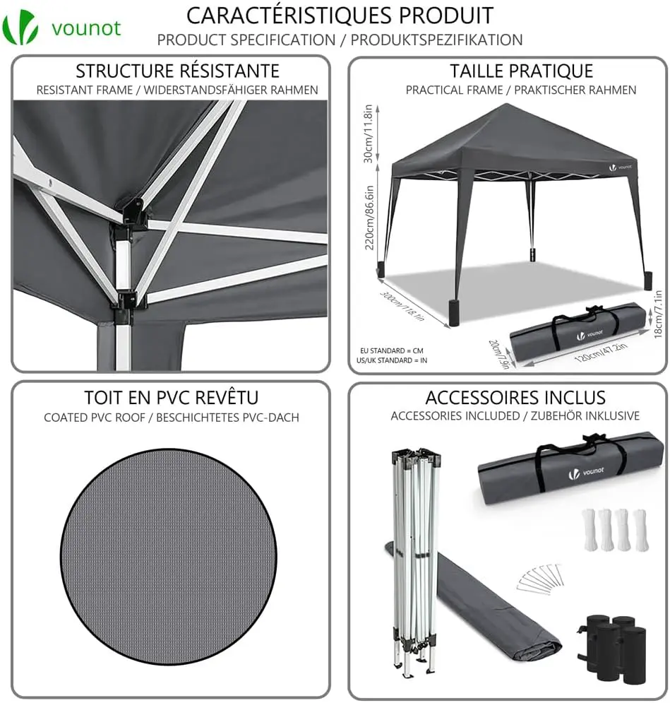 Tonnelle en métal gris 3x3 m vue 3