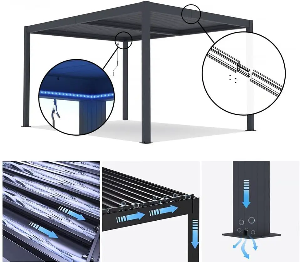 Pergola en aluminium gris 3x4 m vue 3