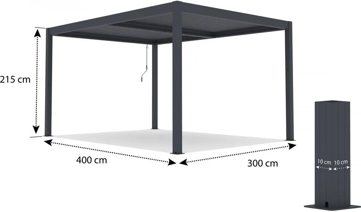 Pergola en aluminium gris 3x4 m vue 4