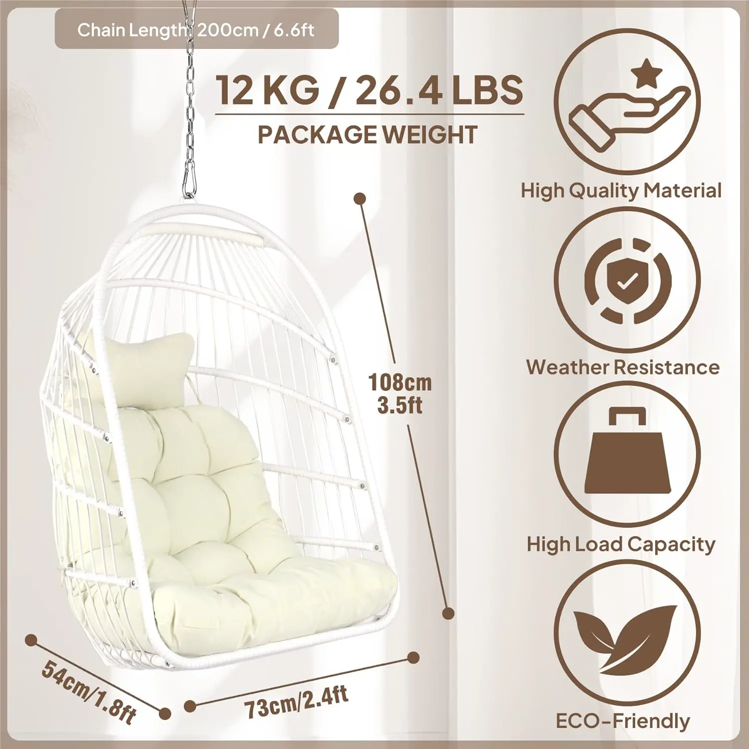 Fauteuils suspendus en rotin blanc vue 2