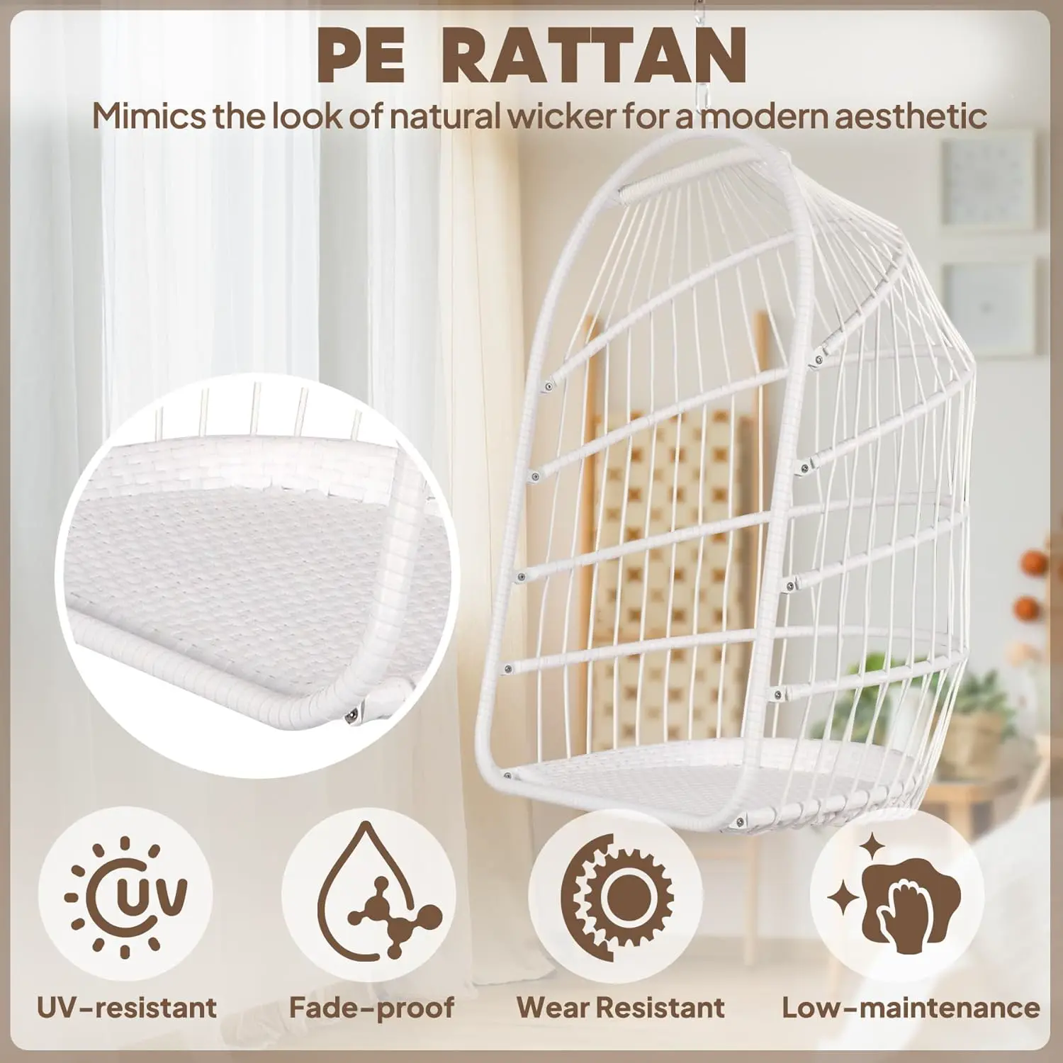 Fauteuils suspendus en rotin blanc vue 5