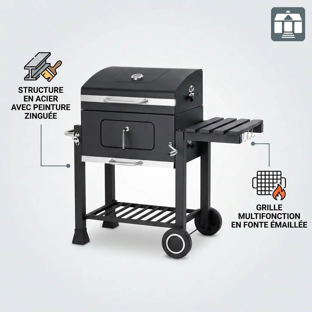Barbecue à charbon en bois gris vue 2