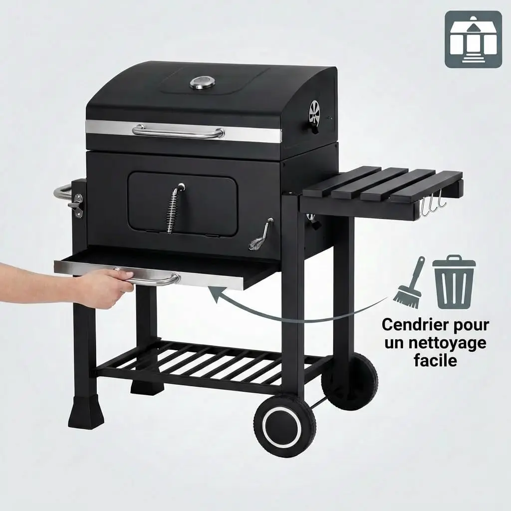 Barbecue à charbon en bois gris vue 3
