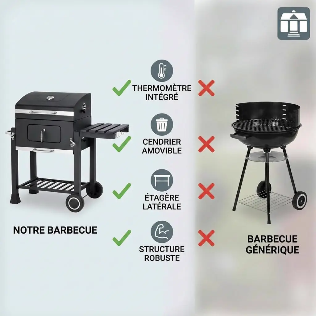 Barbecue à charbon en bois gris vue 4