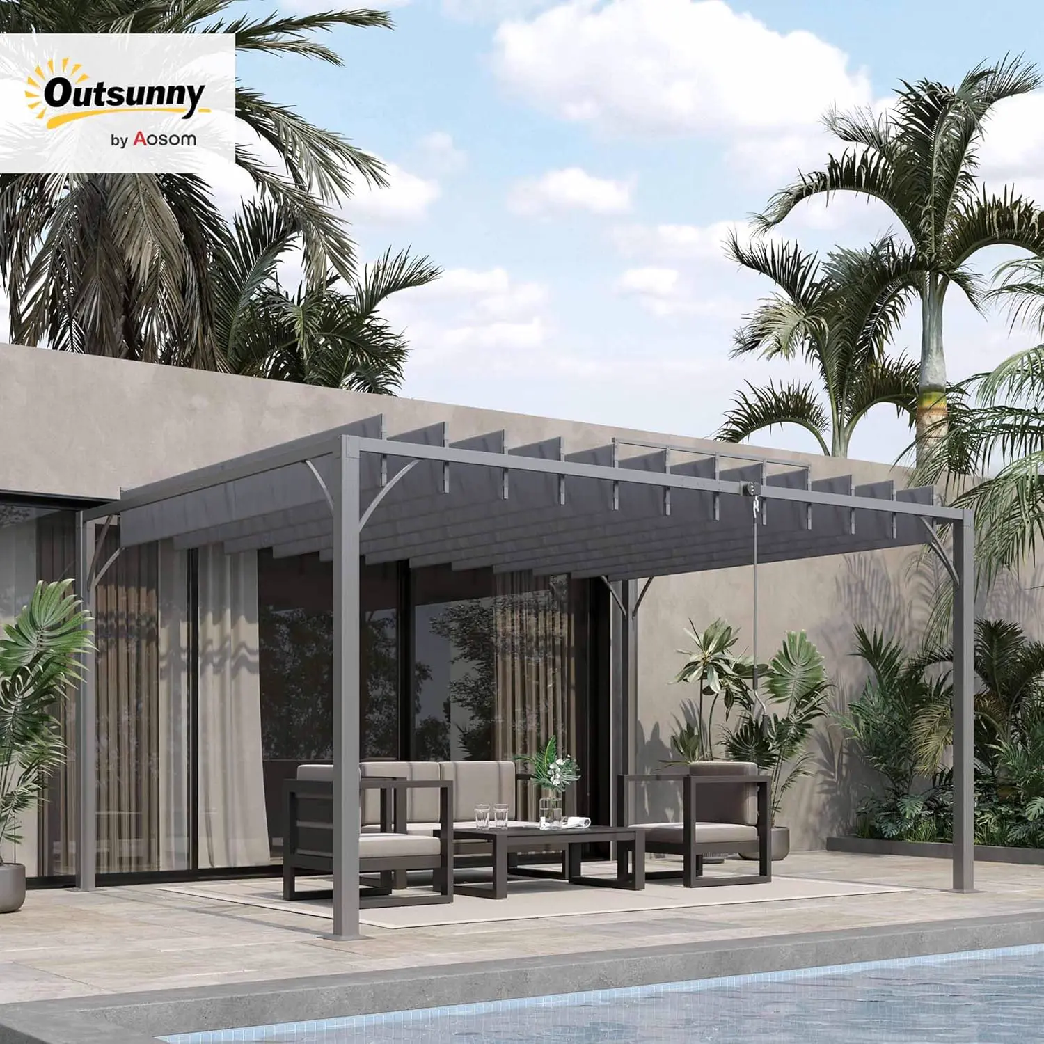 Outsunny Pergola bioclimatique 4x3 m pergola avec Lames orientables