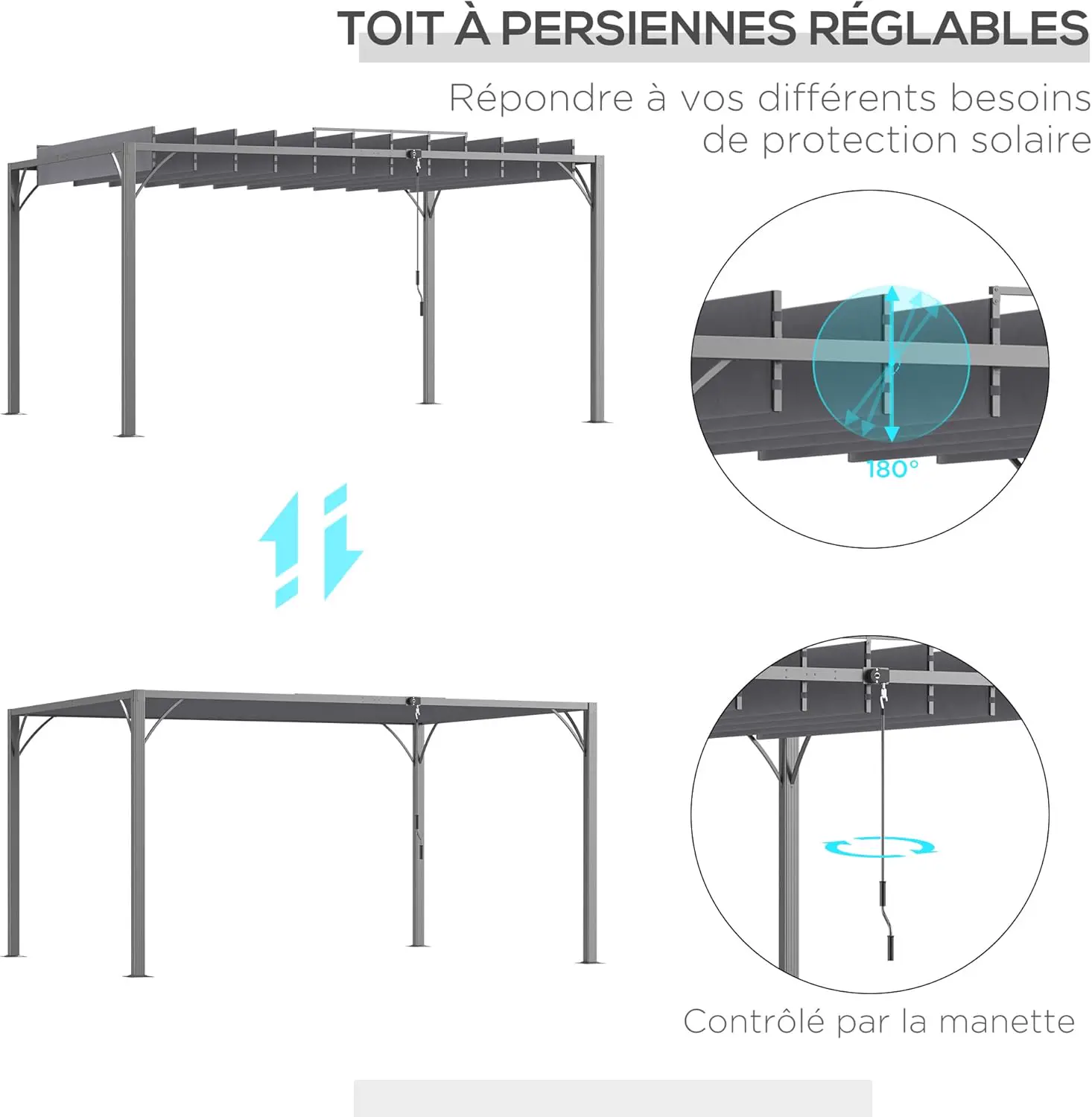Pergola en aluminium gris 4x3 m vue 4