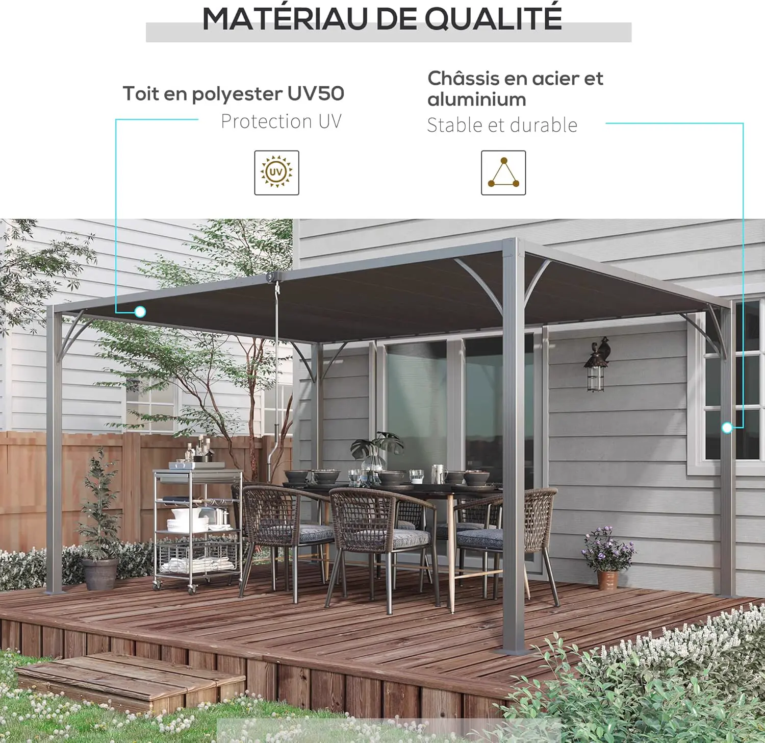 Pergola en aluminium gris 4x3 m vue 2