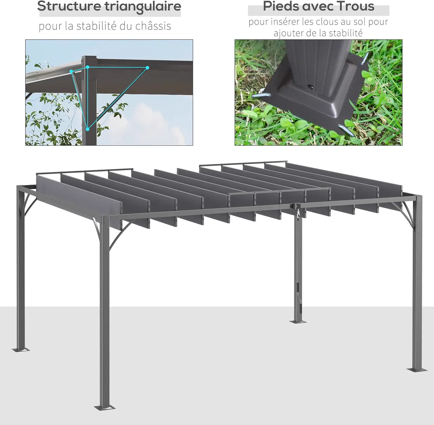 Pergola en aluminium gris 4x3 m vue 5