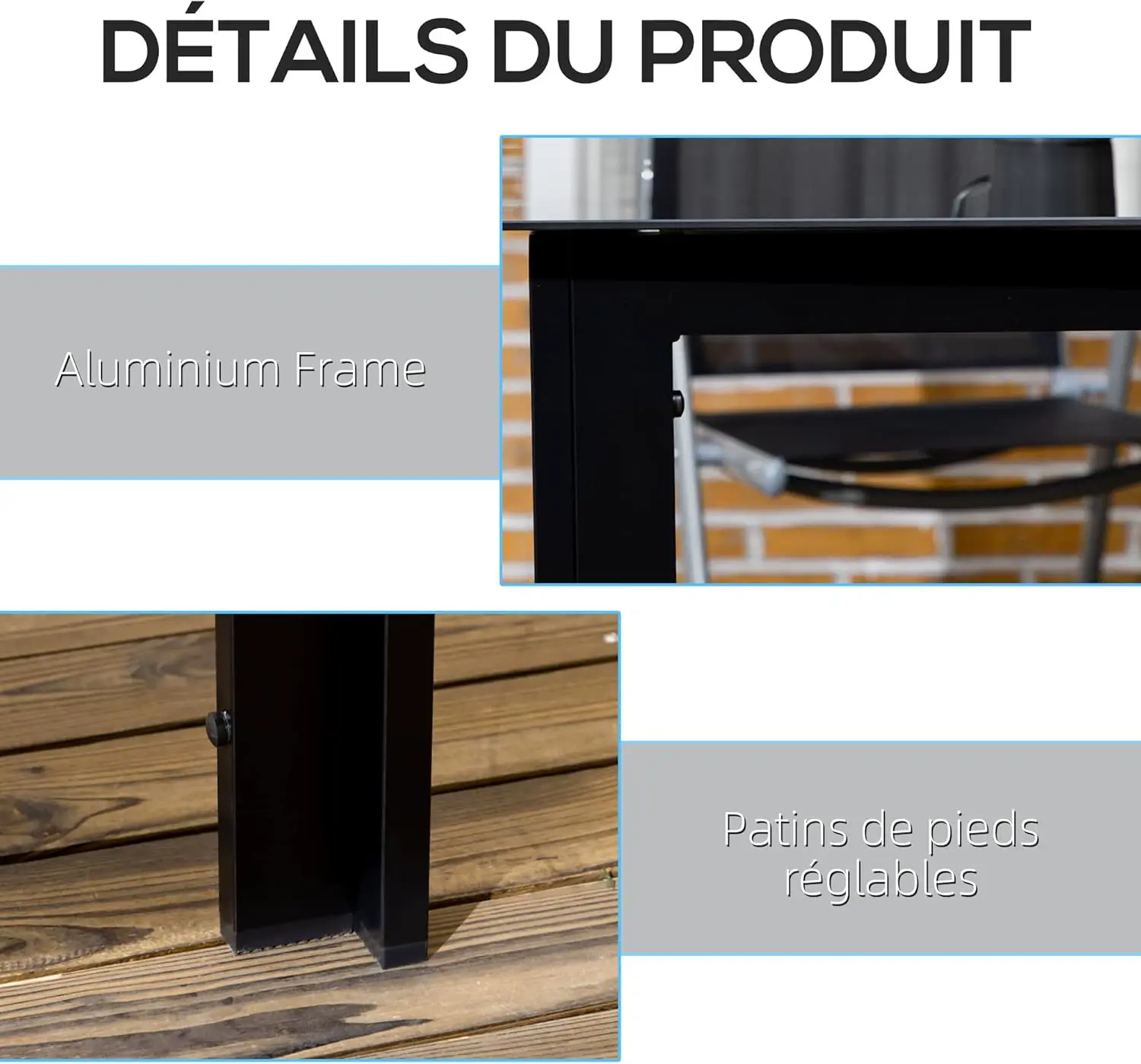 Table de jardin 8 places en aluminium noir vue 5