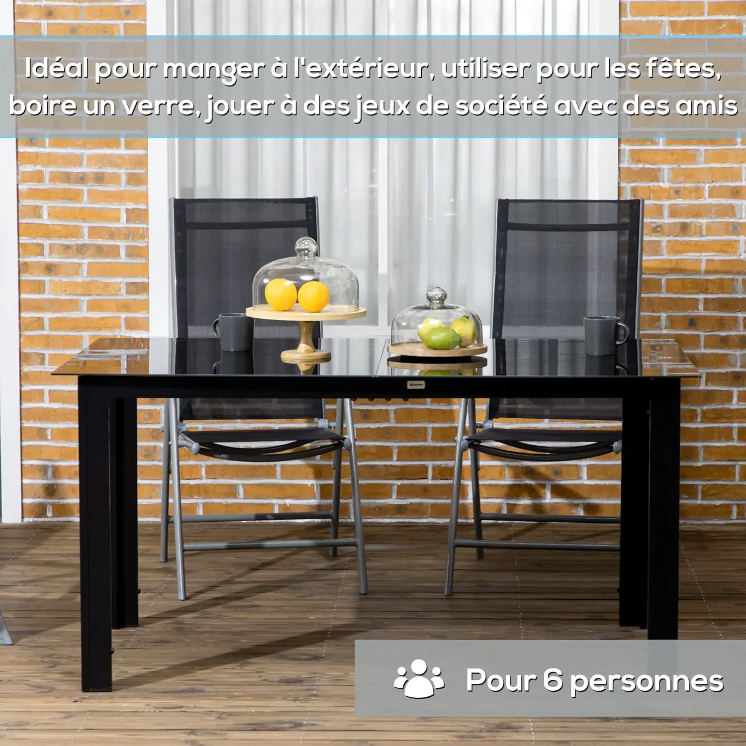Table de jardin 8 places en aluminium noir vue 6