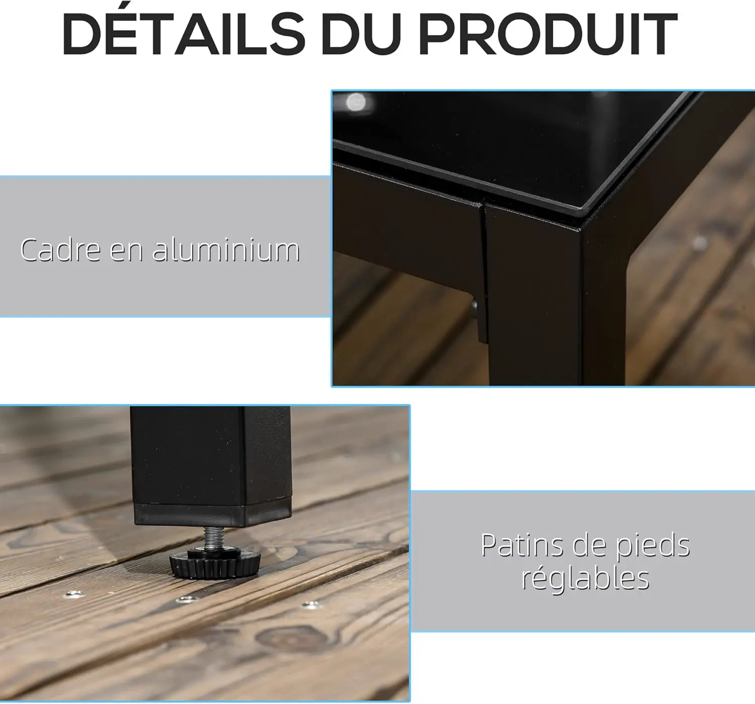 Table de jardin 8 places en aluminium noir vue 5
