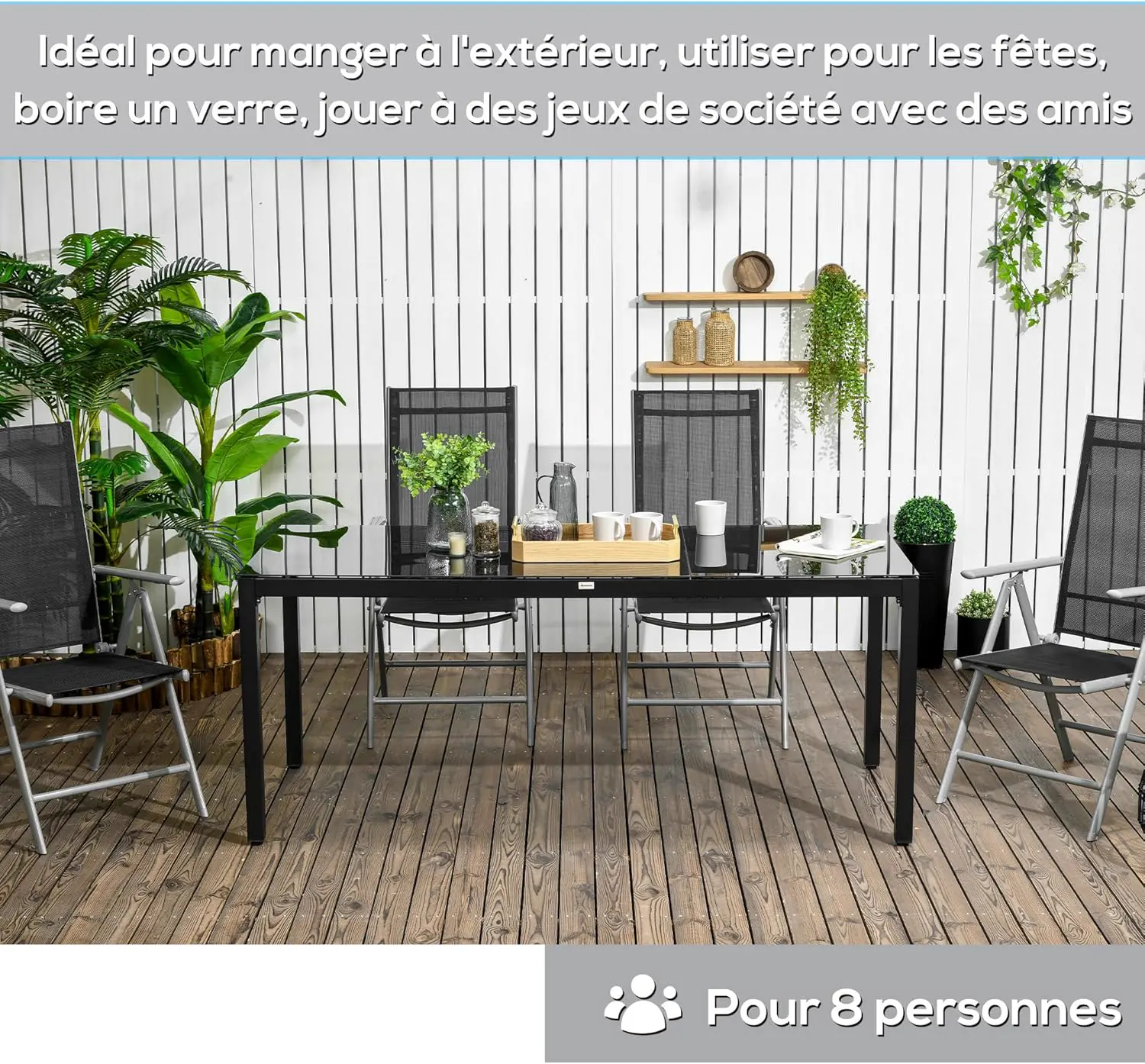 Table de jardin 8 places en aluminium noir vue 6