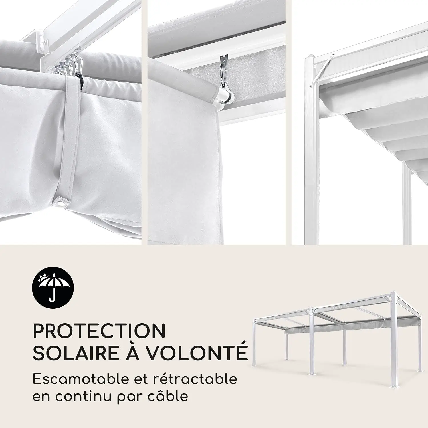 Pergola en aluminium gris 3x6 m vue 3