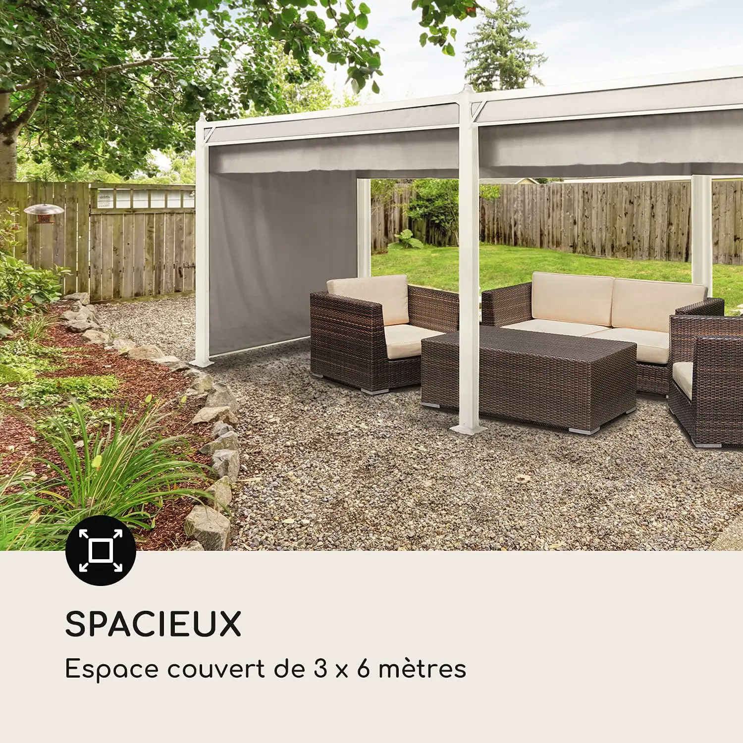 Pergola en aluminium gris 3x6 m vue 4