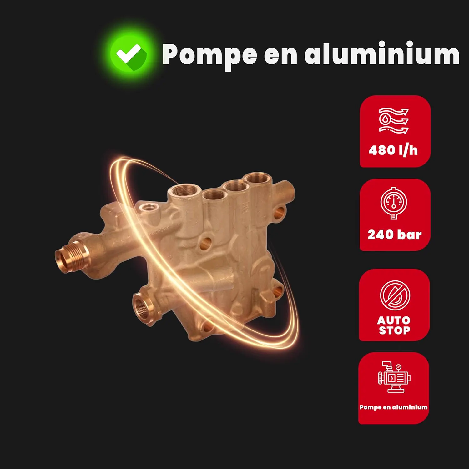 Nettoyeur haute pression en aluminium noir vue 7