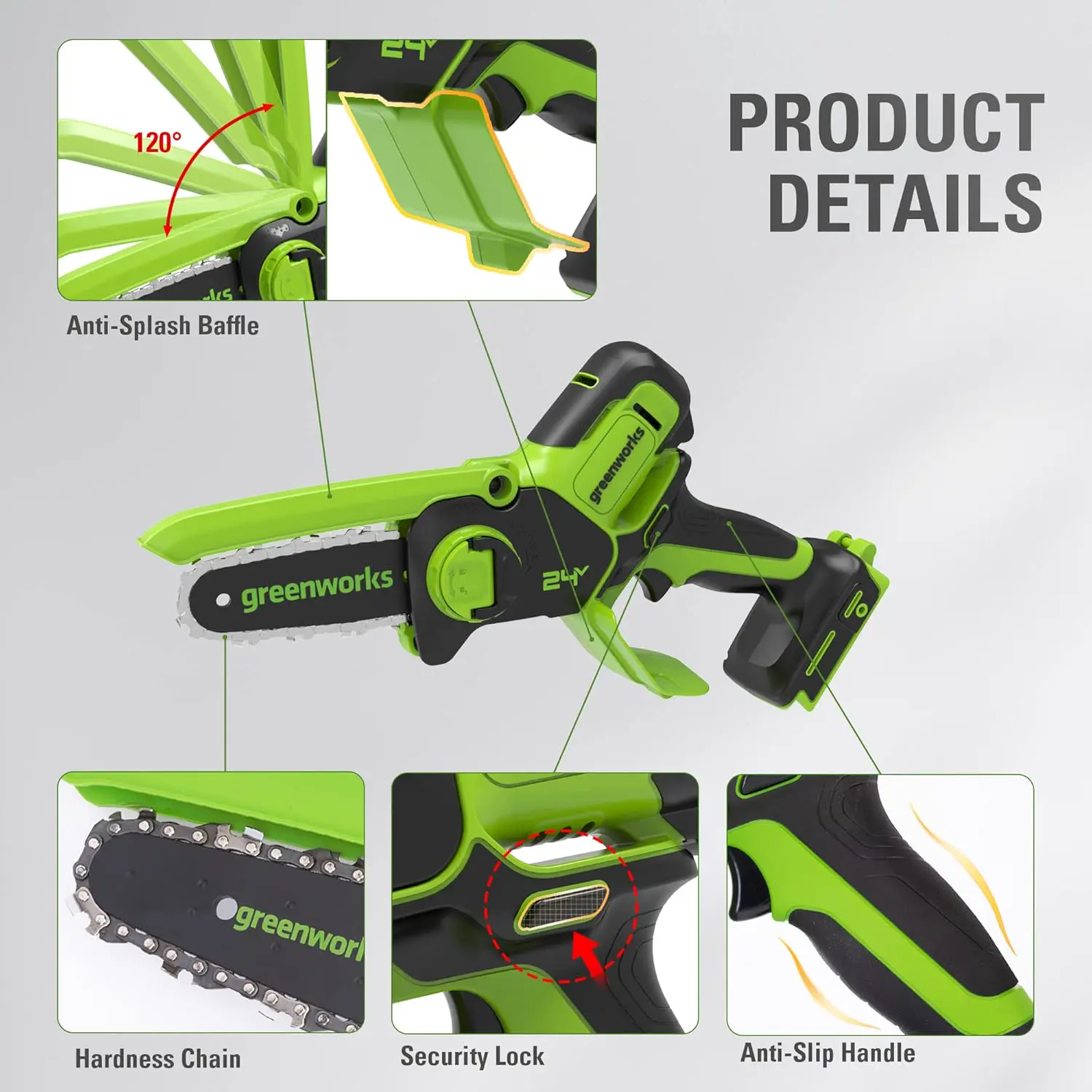 Tronçonneuse à batterie Greenworks 24V Mini Tronçonneuse 10cm… vue 7