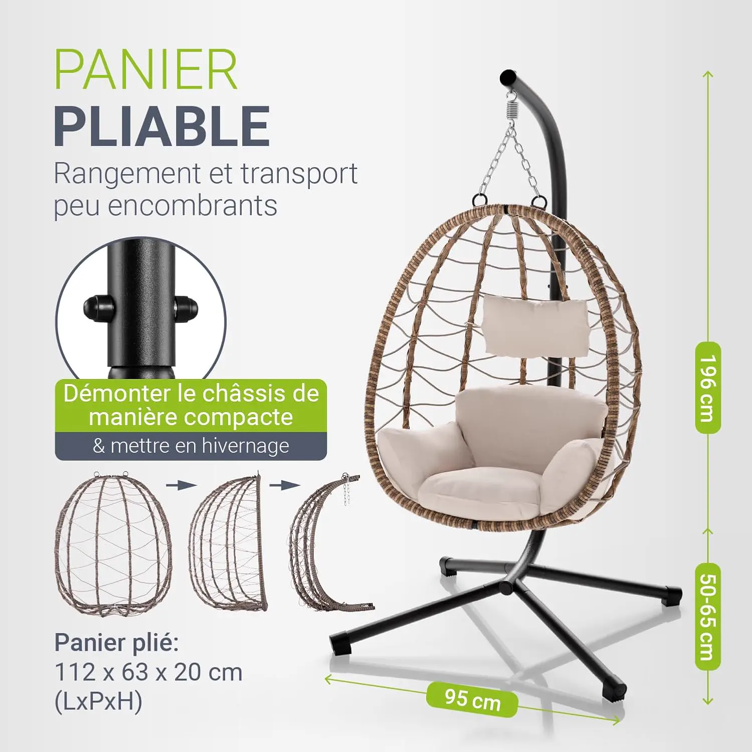 Fauteuils suspendus en rotin beige vue 3