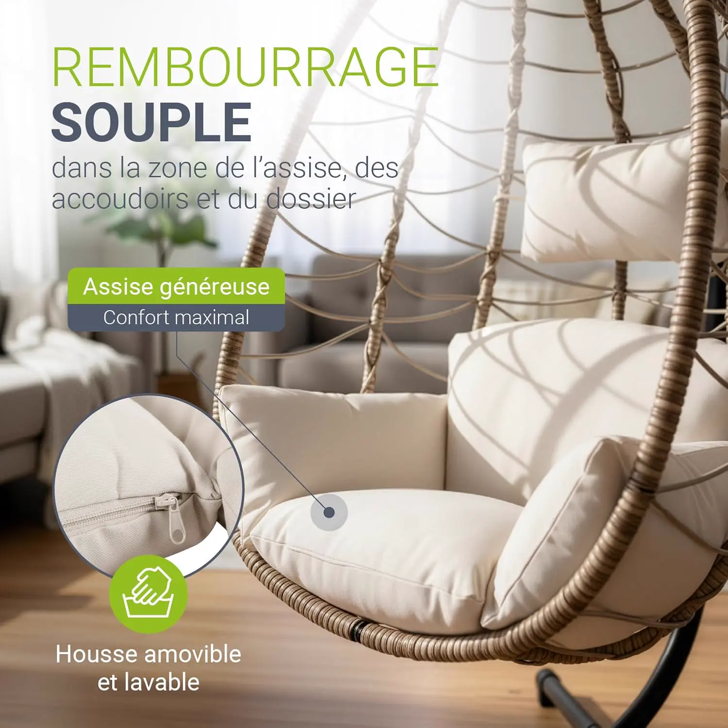 Fauteuils suspendus en rotin beige vue 4