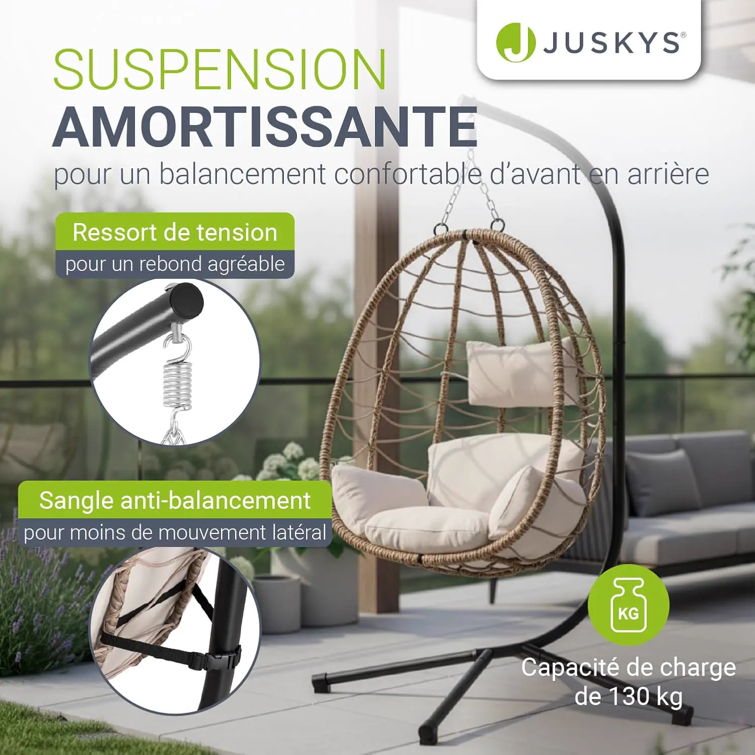 Fauteuils suspendus en rotin beige vue 5