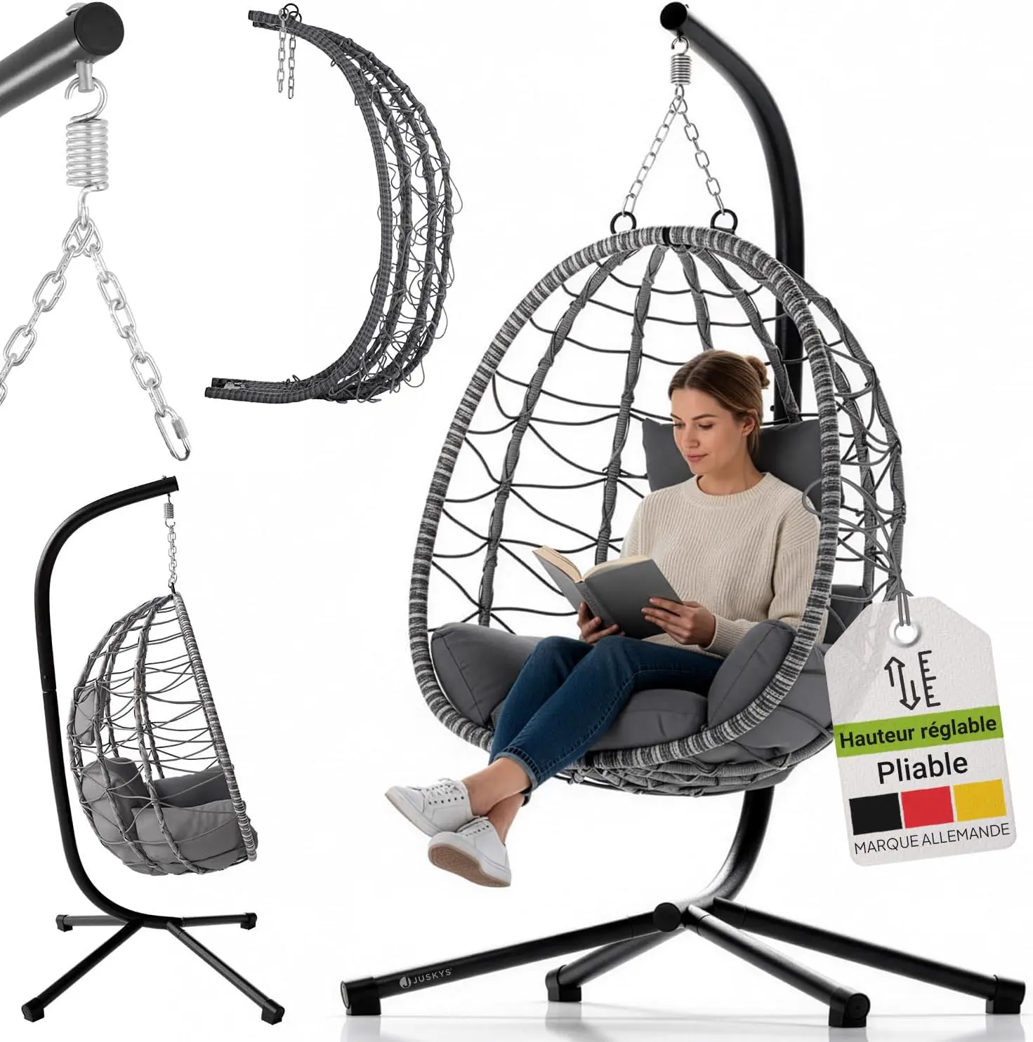 Juskys Fauteuil Suspendu Aria avec Coussin