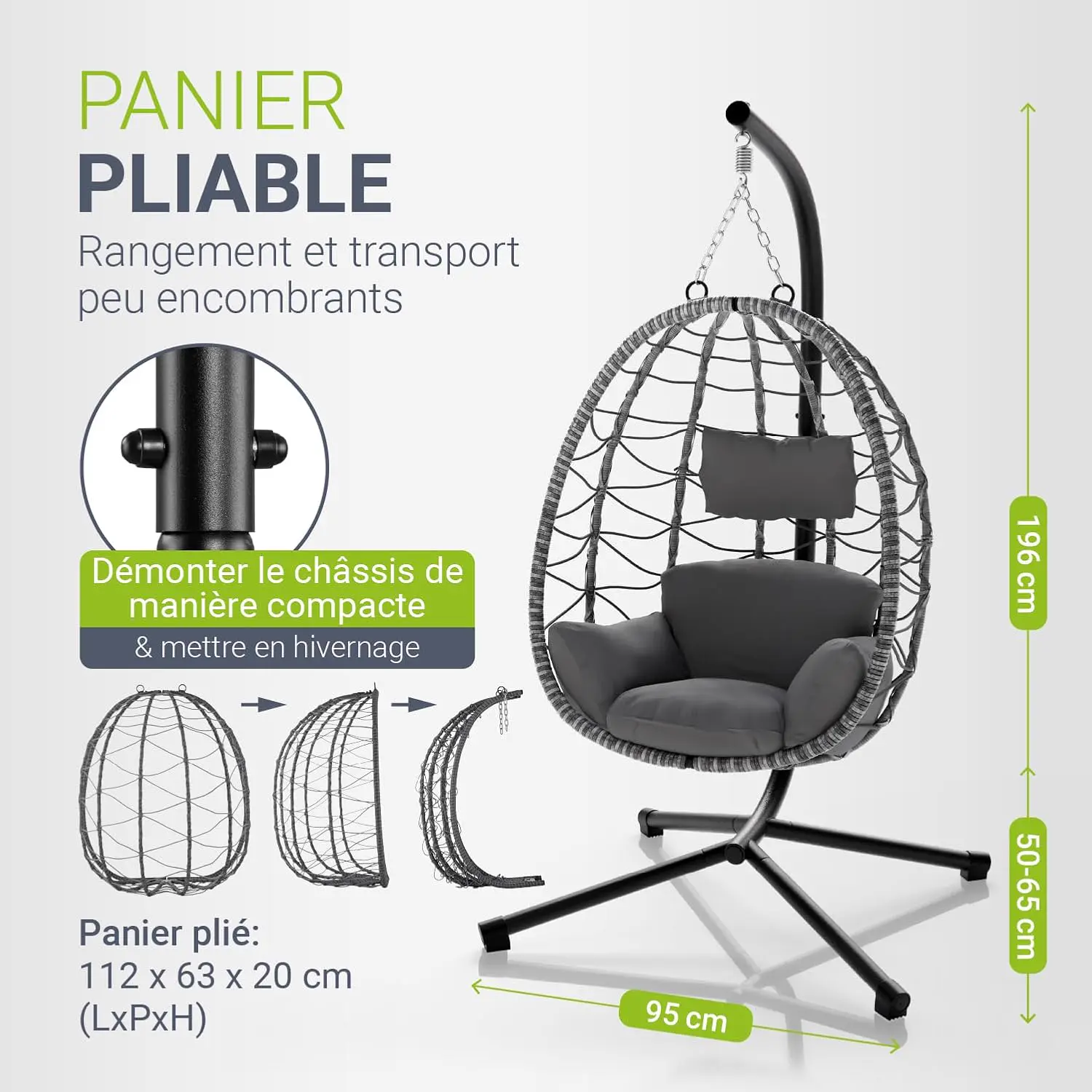 Fauteuils suspendus en rotin gris vue 3