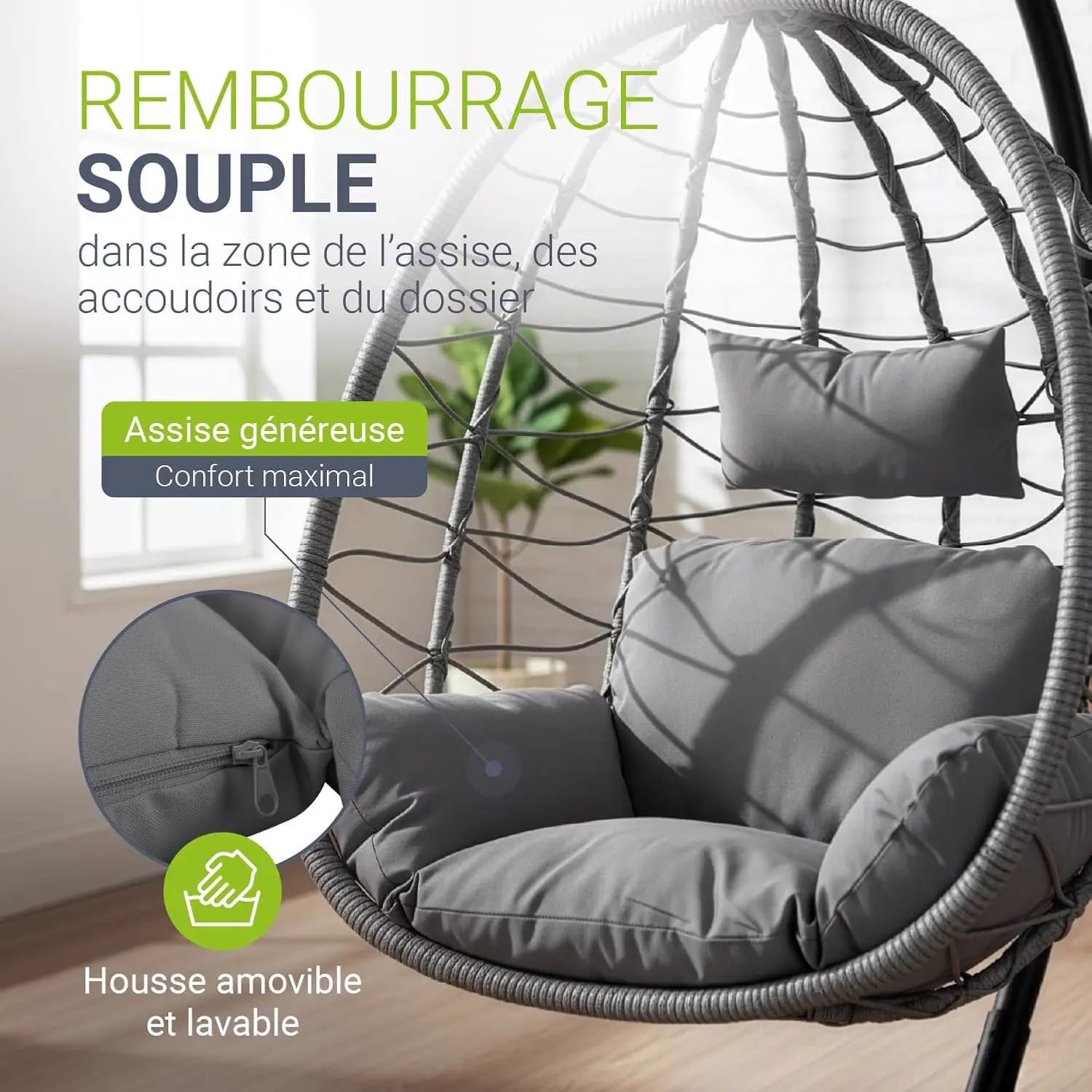 Fauteuils suspendus en rotin gris vue 4