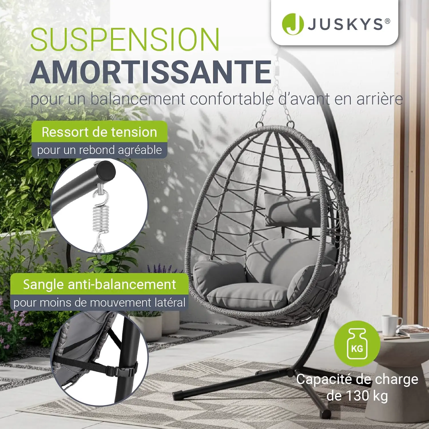 Fauteuils suspendus en rotin gris vue 5