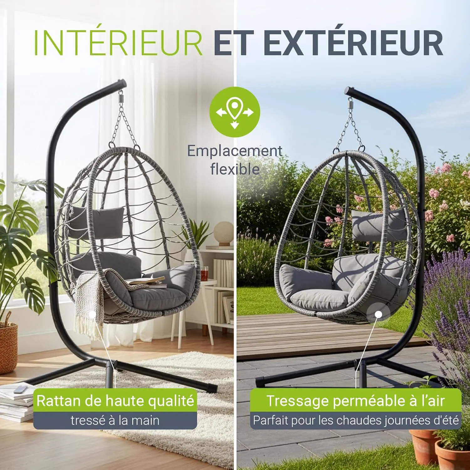 Fauteuils suspendus en rotin gris vue 6
