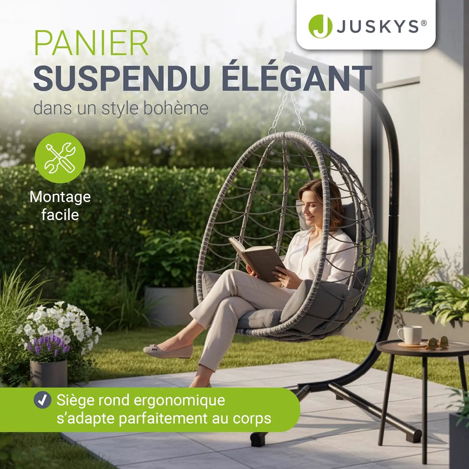 Fauteuils suspendus en rotin gris vue 7