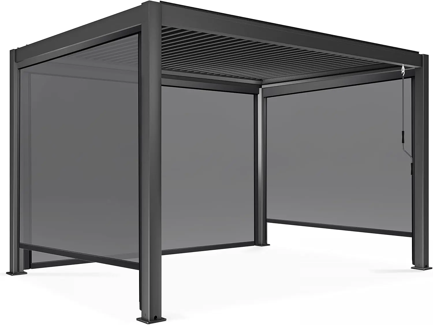 Oviala Pergola bioclimatique 3 x 4 m autoportée avec 3 Stores Gris